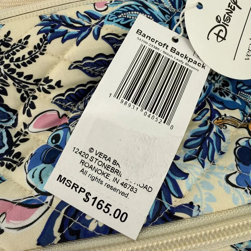Vera Bradley Disney Bancroft Backpack Stitch Leafy Blooms Quilted Premium Cotton